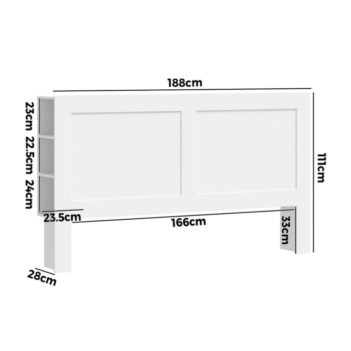 Oikiture Bed Head with Shelves King Size White - Image 6