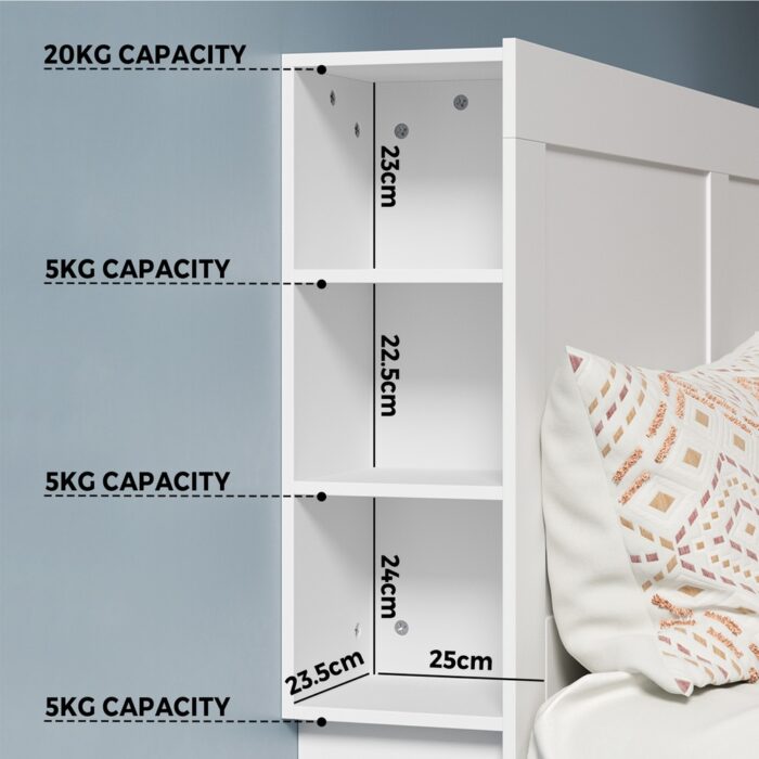 Oikiture Bed Head with Shelves King Size White - Image 5