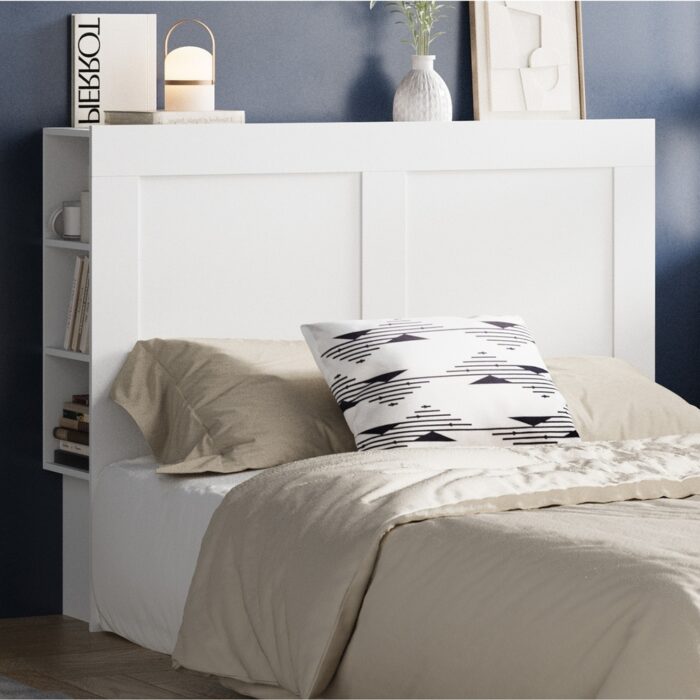 Oikiture Bed Head with Shelves Queen Size White - Image 9