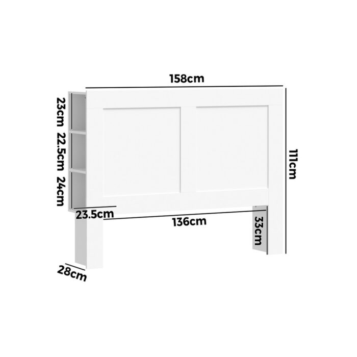 Oikiture Bed Head with Shelves Queen Size White - Image 8