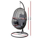 Gardeon Outdoor Egg Swing Chair Wicker Rattan Furniture Pod Stand Cushion Black - Image 2