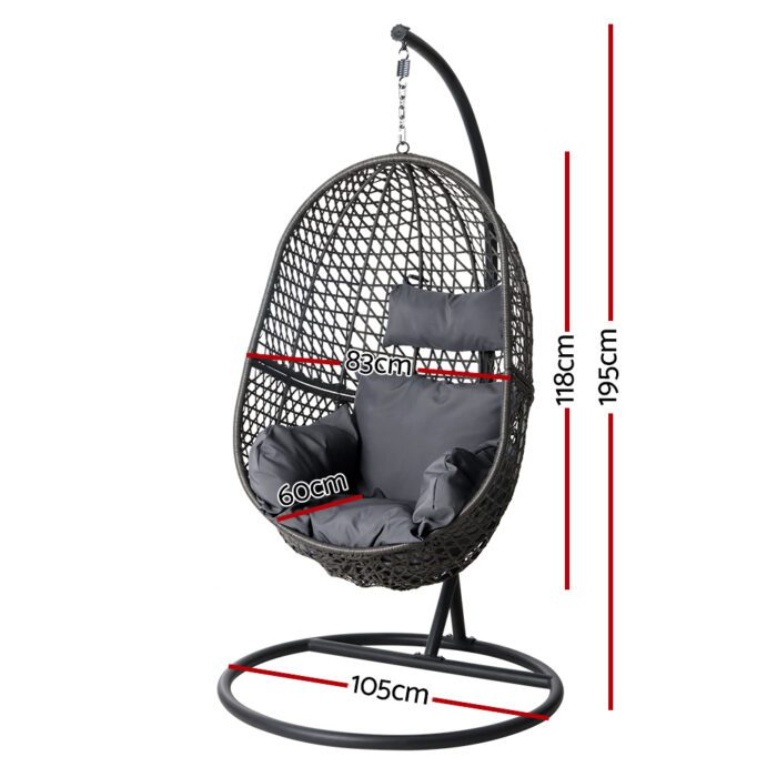 Gardeon Outdoor Egg Swing Chair Wicker Rattan Furniture Pod Stand Cushion Black - Image 2