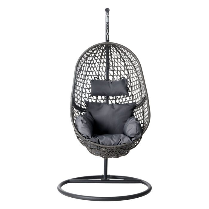 Gardeon Outdoor Egg Swing Chair Wicker Rattan Furniture Pod Stand Cushion Black - Image 3