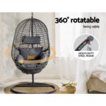 Gardeon Outdoor Egg Swing Chair Wicker Rattan Furniture Pod Stand Cushion Black - Image 5