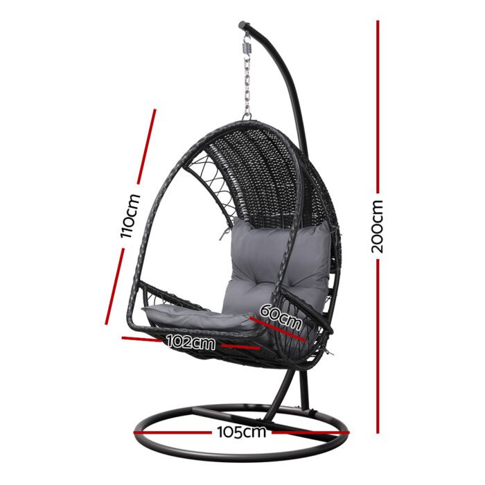 Gardeon Outdoor Egg Swing Chair Wicker Furniture Pod Stand Armrest Black - Image 2