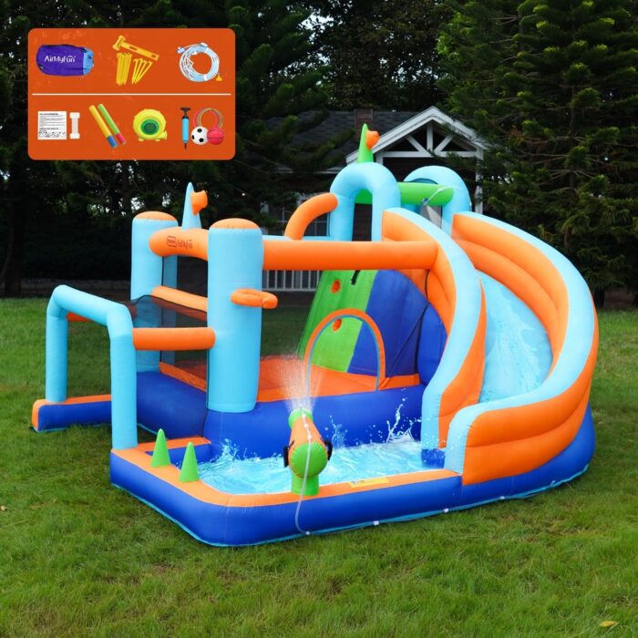 AirMyFun 9-IN-1 Inflatable Water Park with Soccer Goal Post - Image 4