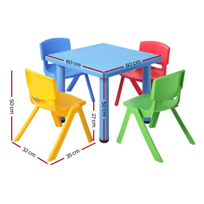Keezi 5PCS Kids Table and Chairs Set Children Study Desk Furniture Plastic 4 Chairs - Image 2