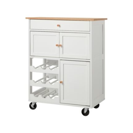 Oikiture Kitchen Trolley Rolling Serving Cart Drawer w/ Wine Racks