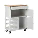 Oikiture Kitchen Trolley Rolling Serving Cart Drawer w/ Wine Racks - Image 4