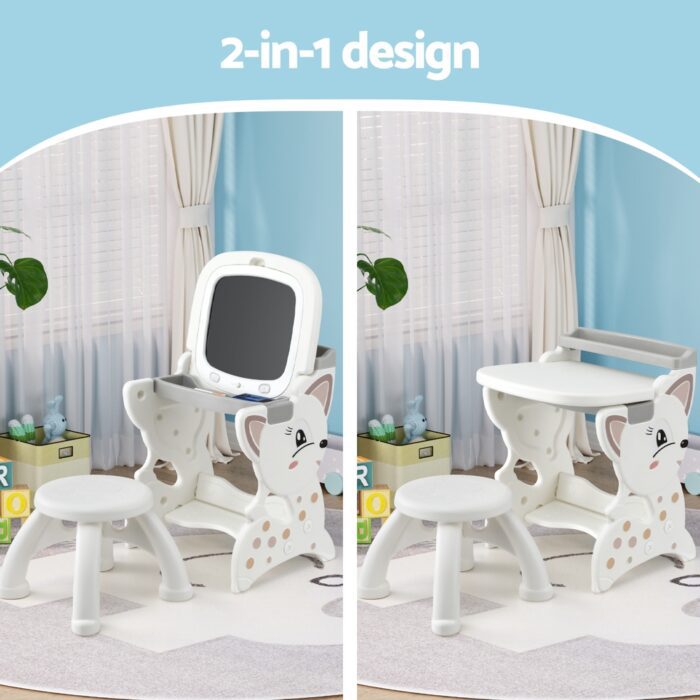 Keezi Kids Table and Chair Set 2 in 1 Easel Desk Stool w/ LCD Writing Tablet - Image 4