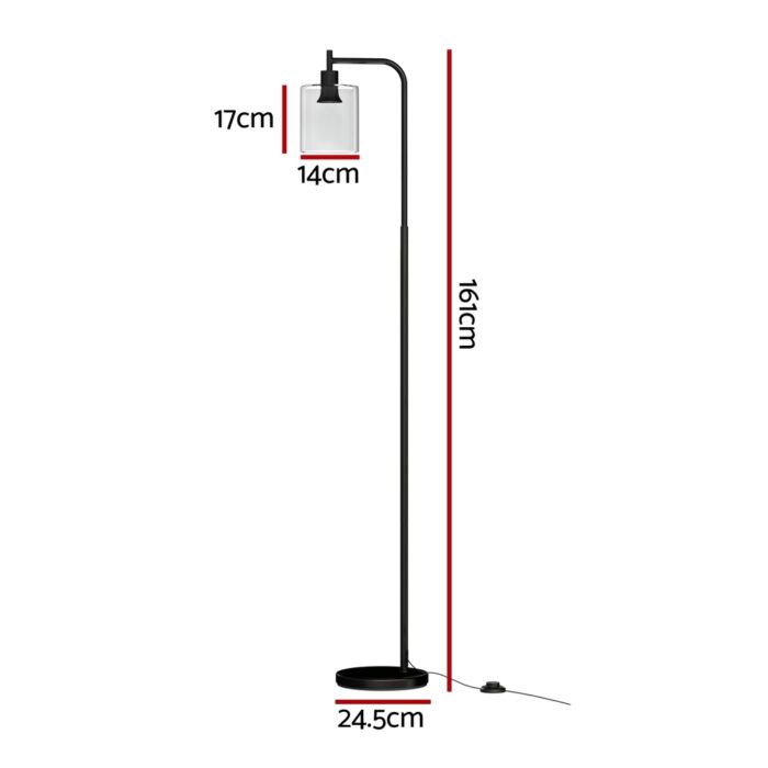 Artiss Floor Lamp Light Stand Modern Home Living Room Office Reading Glass Shade Black - Image 2