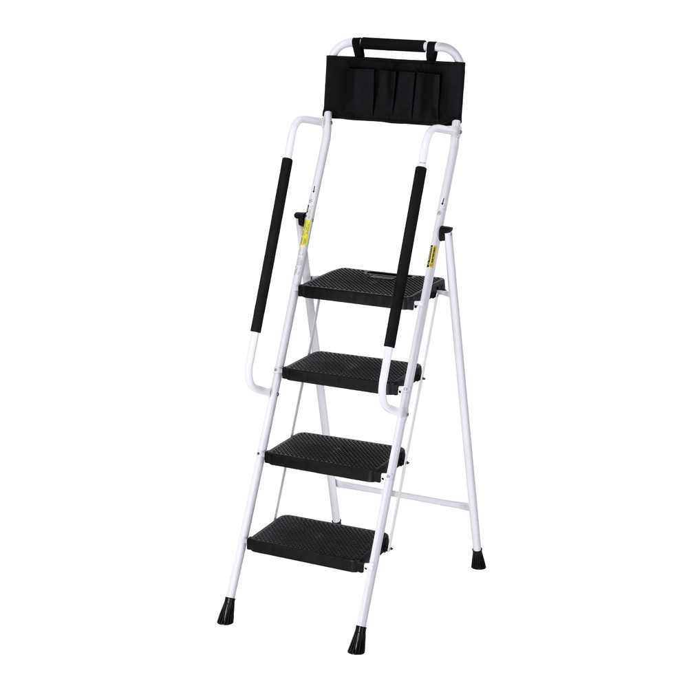 LD-STEEL-4STEP-TB-167860-00 Giantz 4 Step Ladder Multi-Purpose Folding Steel Platform Tool Bag Handrails - Image 1