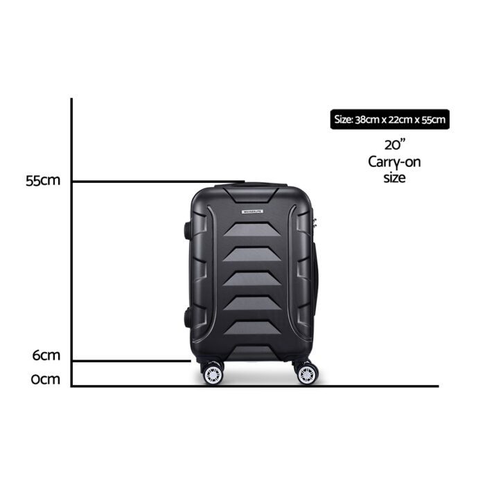 Wanderlite 20 Inch Luggage with Zipper Lock Travel Suitcase Carry On Hard Shell Luggage Case Black - Image 2