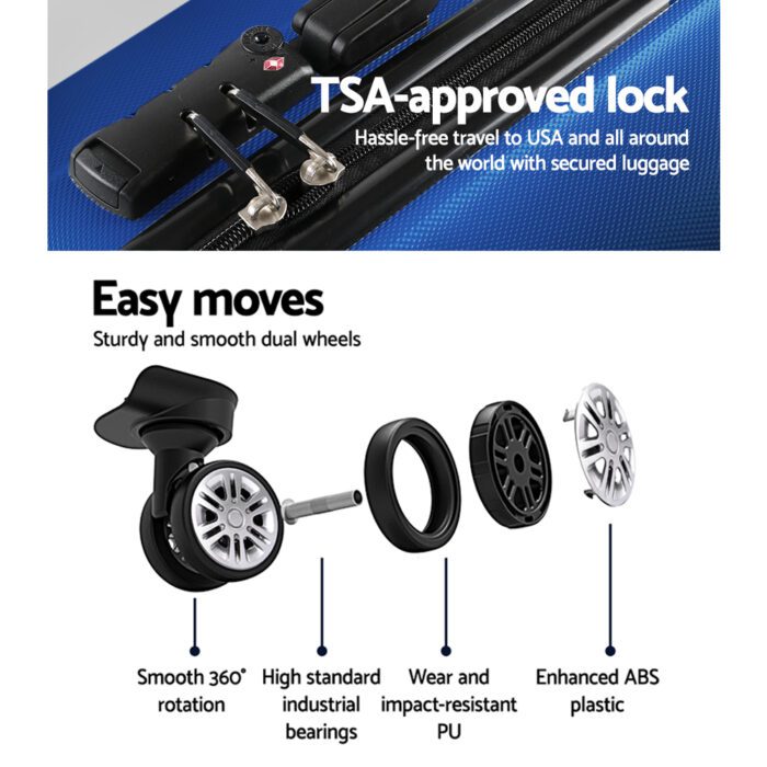 Wanderlite 2Set 20-28 Inch Luggage with TSA Lock Spinner Carry On Hard Shell Travel Suitcase Luggage Case Blue - Image 5