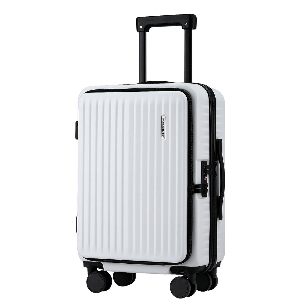 LUG-ABS-POK-20-WH-202508221106-00 Wanderlite 20" Luggage Suitcase Front Pocket Travel Carry On Dual TSA White - Image 1