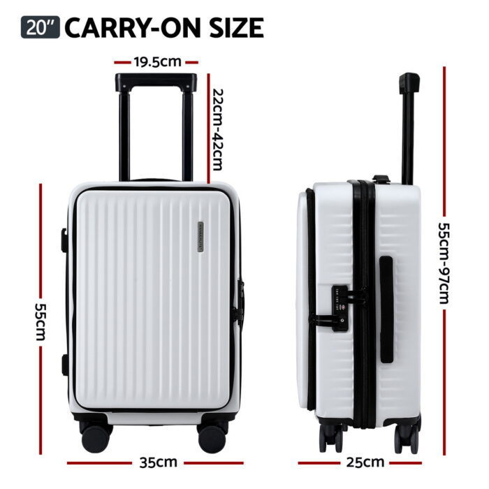 Wanderlite 20" Luggage Suitcase Front Pocket Travel Carry On Dual TSA White - Image 2