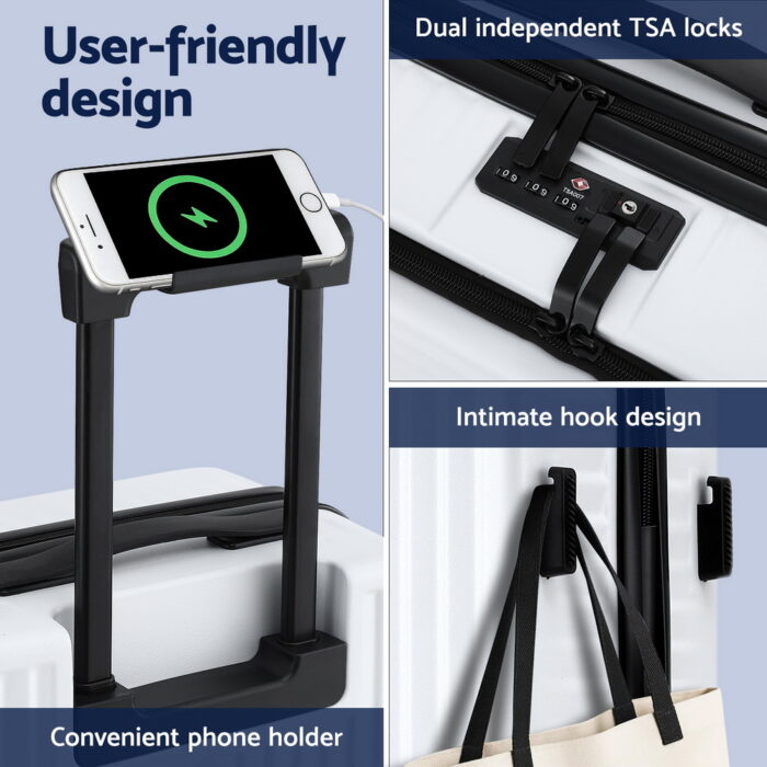 Wanderlite 20" Luggage Suitcase Front Pocket Travel Carry On Dual TSA White - Image 5