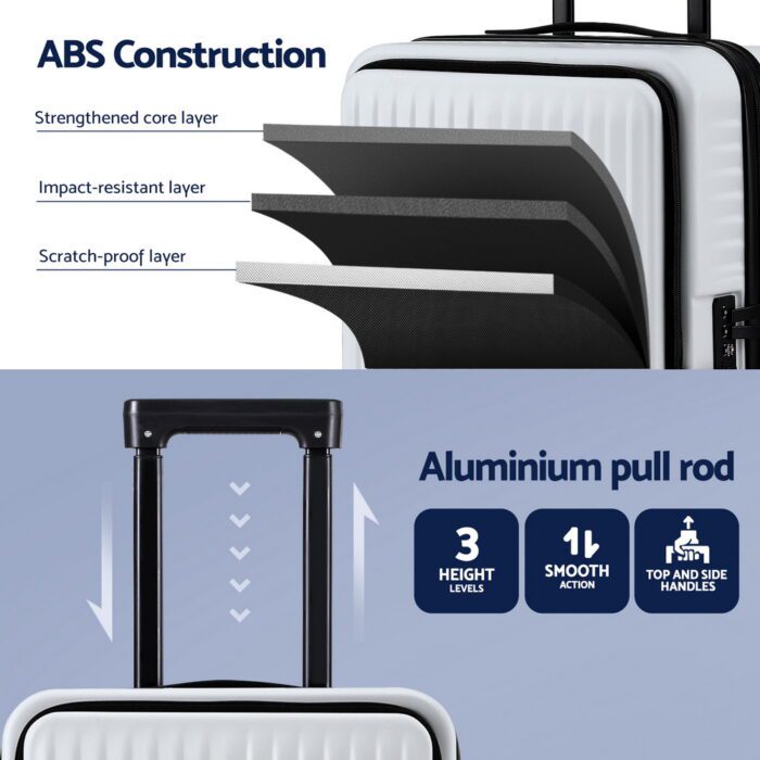 Wanderlite 20" Luggage Suitcase Front Pocket Travel Carry On Dual TSA White - Image 6