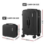 Wanderlite 2pcs Trunk Luggage Suitcase Travel Carry On TSA Lock 12" 20" Black - Image 2