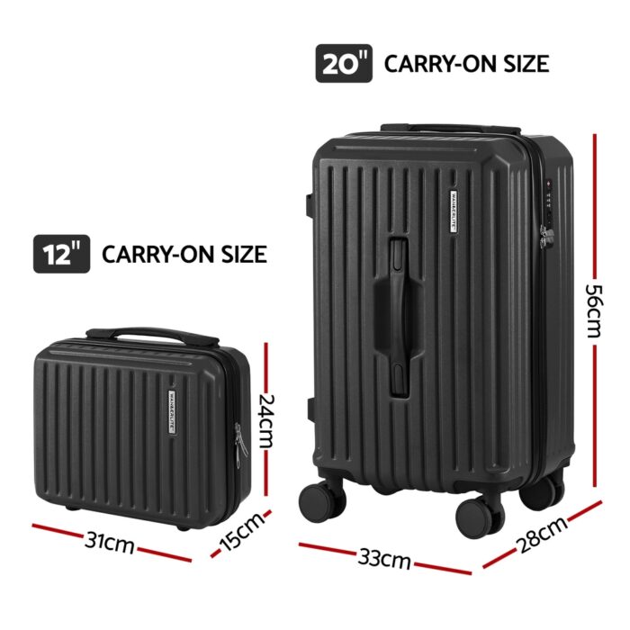 Wanderlite 2pcs Trunk Luggage Suitcase Travel Carry On TSA Lock 12" 20" Black - Image 2