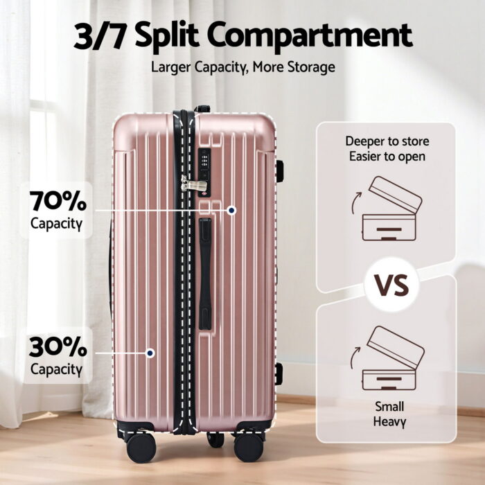 Wanderlite 28" Trunk Luggage Suitcase Travel 5 Wheels Type-C Port TSA Rose Gold - Image 4