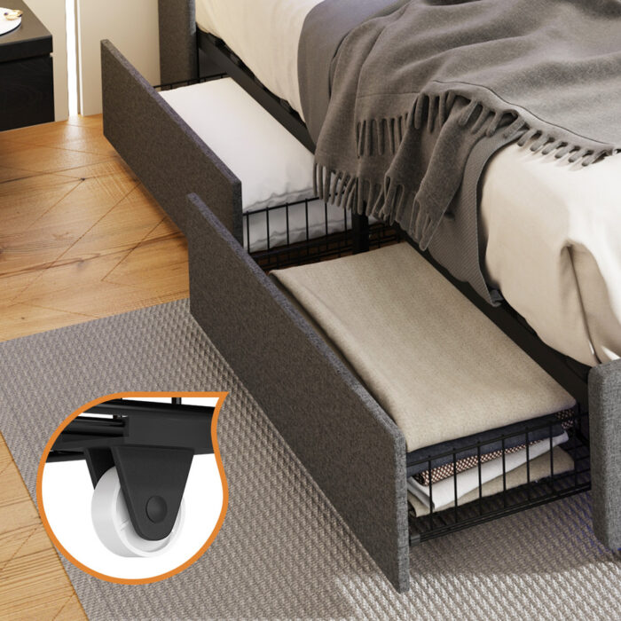 Oikiture 4x Trundle Drawers for Bed Frame w/ Wheels Storage Metal Grey - Image 8