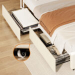 Oikiture Bed Frame Trundle Storage Metal Drawers Set of 4 White - Image 6