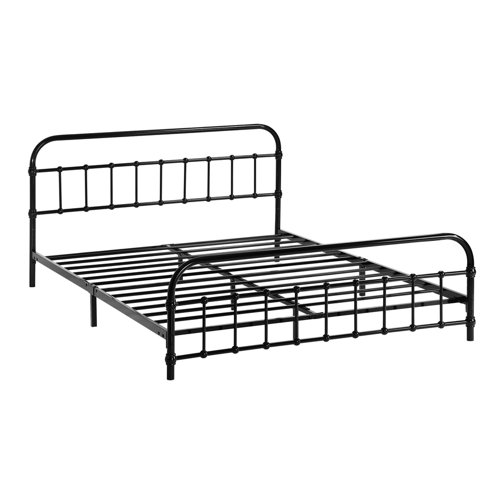 MBF-CAS-D-BK-01 Oikiture Metal Bed Frame Double Size Railing-style Black - Image 1