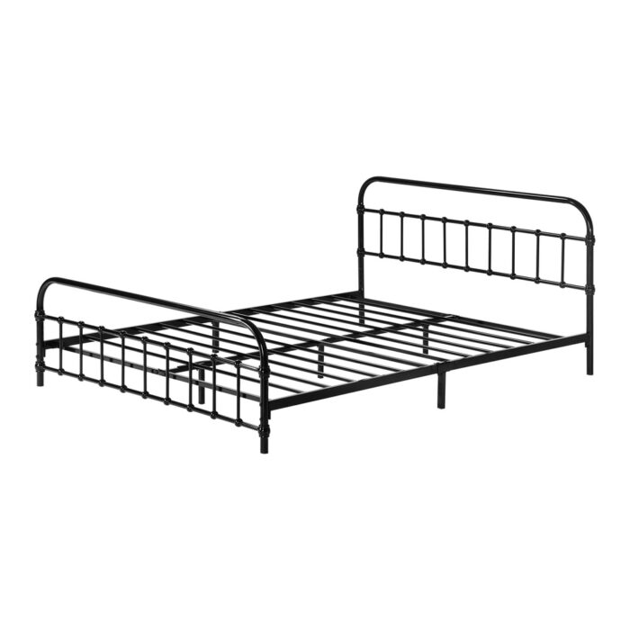 Oikiture Metal Bed Frame Double Size Railing-style Black - Image 6