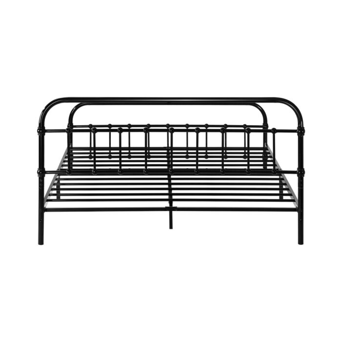 Oikiture Metal Bed Frame Double Size Railing-style Black - Image 3