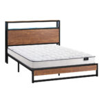 Oikiture Metal Bed Frame Queen Size LED Storage USB with Mattress