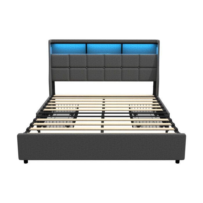 Oikiture Double Size Bed Frame Headboard RGB LED Lights Drawer USB - Image 8