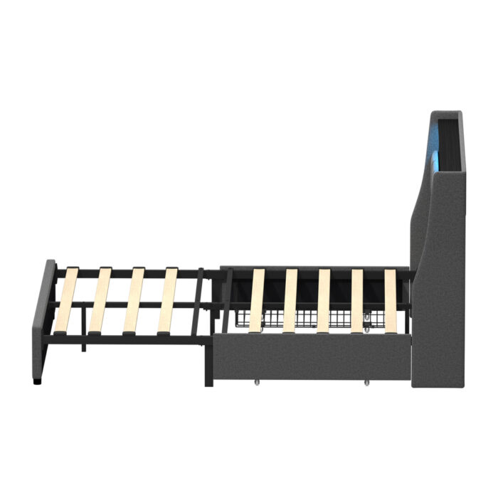 Oikiture Double Size Bed Frame Headboard RGB LED Lights Drawer USB - Image 5