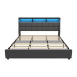 Oikiture King Size Bed Frame With LED Storage Headboard USB Charging - Image 6