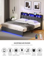 Oikiture King Size Bed Frame With LED Storage Headboard USB Charging - Image 8