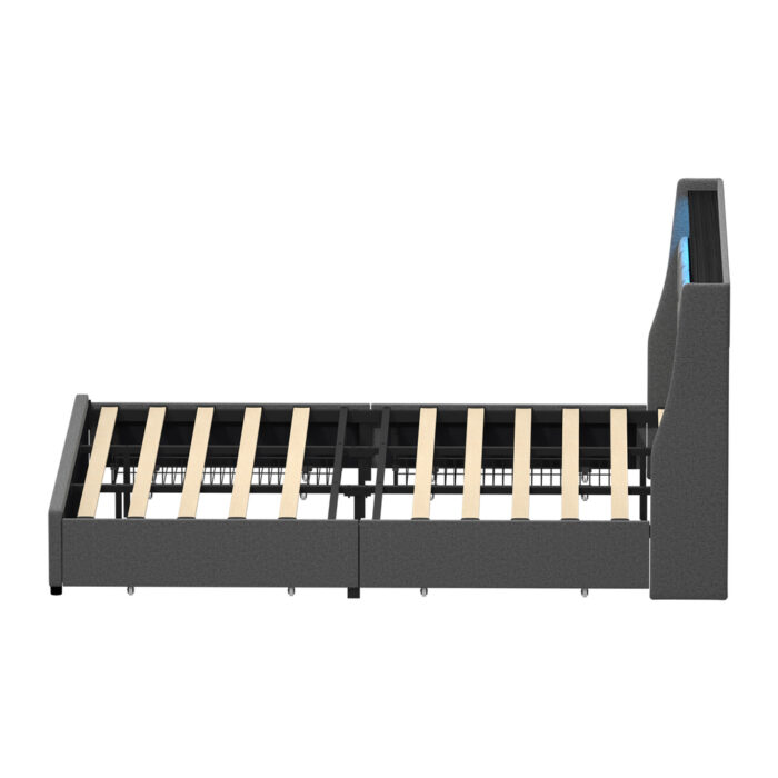 Oikiture King Size Bed Frame Headboard RGB LED Lights with Drawer USB - Image 5