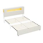 Oikiture Bed Frame Double Size with LED Lights USB Charging Headboad