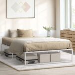 Oikiture Metal Bed Frame Double Size Bed Base White - Image 5