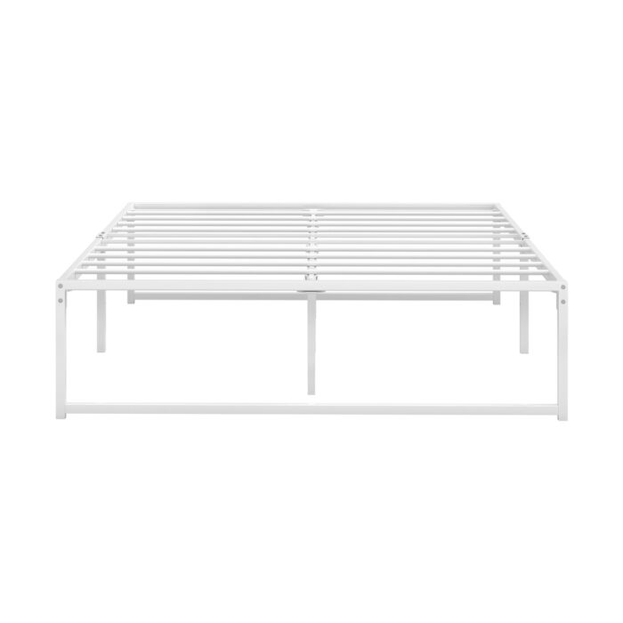 Oikiture Metal Bed Frame Double Size Bed Base White - Image 9
