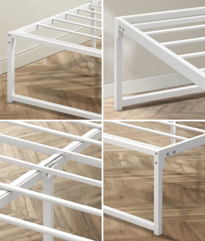 Oikiture Metal Bed Frame Double Size Bed Base White - Image 6