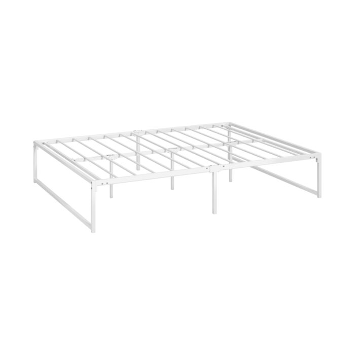 Oikiture Metal Bed Frame Queen Size Bed Base White - Image 4