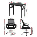Artiss Computer Desk Mesh Office Chair Set Foldable Home Study Table Black - Image 2