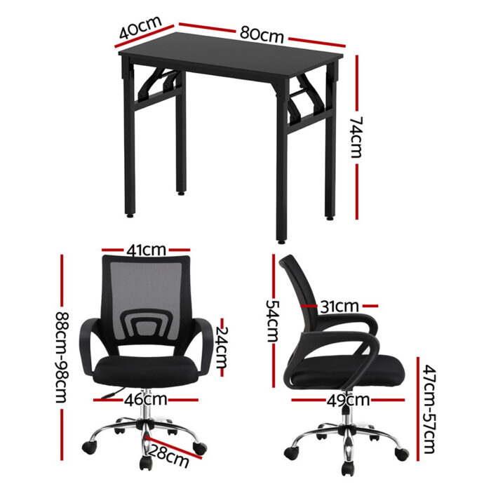 Artiss Computer Desk Mesh Office Chair Set Foldable Home Study Table Black - Image 2