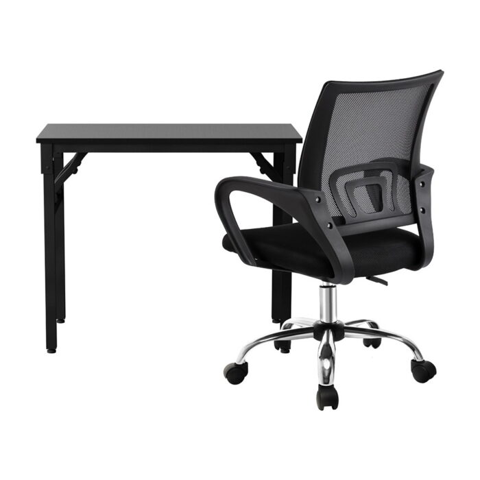 Artiss Computer Desk Mesh Office Chair Set Foldable Home Study Table Black - Image 3