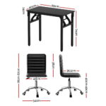 Artiss Computer Desk Office Chair PU Leather Set Foldable Home Study Table Black - Image 2