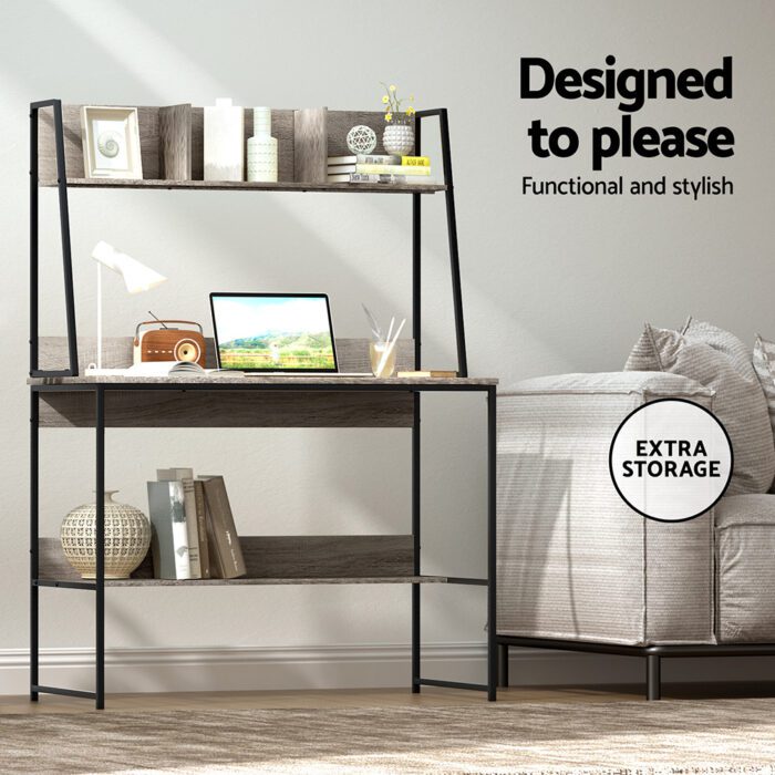 Artiss Computer Desk Bookshelf Storage Grey 100CM - Image 4