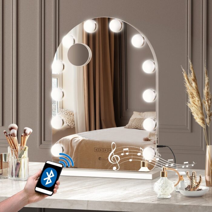 Oikiture LED Arched Makeup Mirror Bluetooth 61x43cm - Image 2