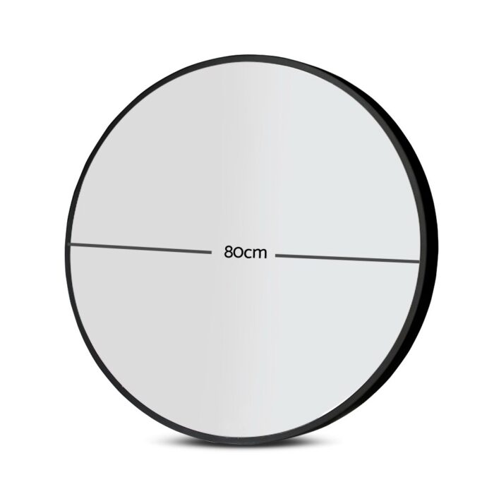 Embellir 2 Wall Mirror Makeup 80cm Home Decor Framed Mirrors Bathroom Round Black - Image 2