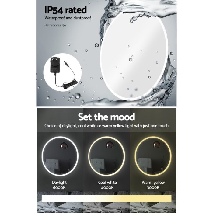 Embellir 2 Wall Mirror 80cm with Led light Makeup Home Decor Bathroom Round Vanity - Image 5