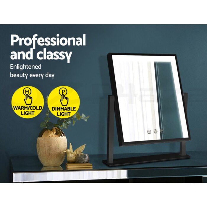 Embellir Makeup Mirror 25x30cm Hollywood Vanity with LED Light Rotation Black - Image 4